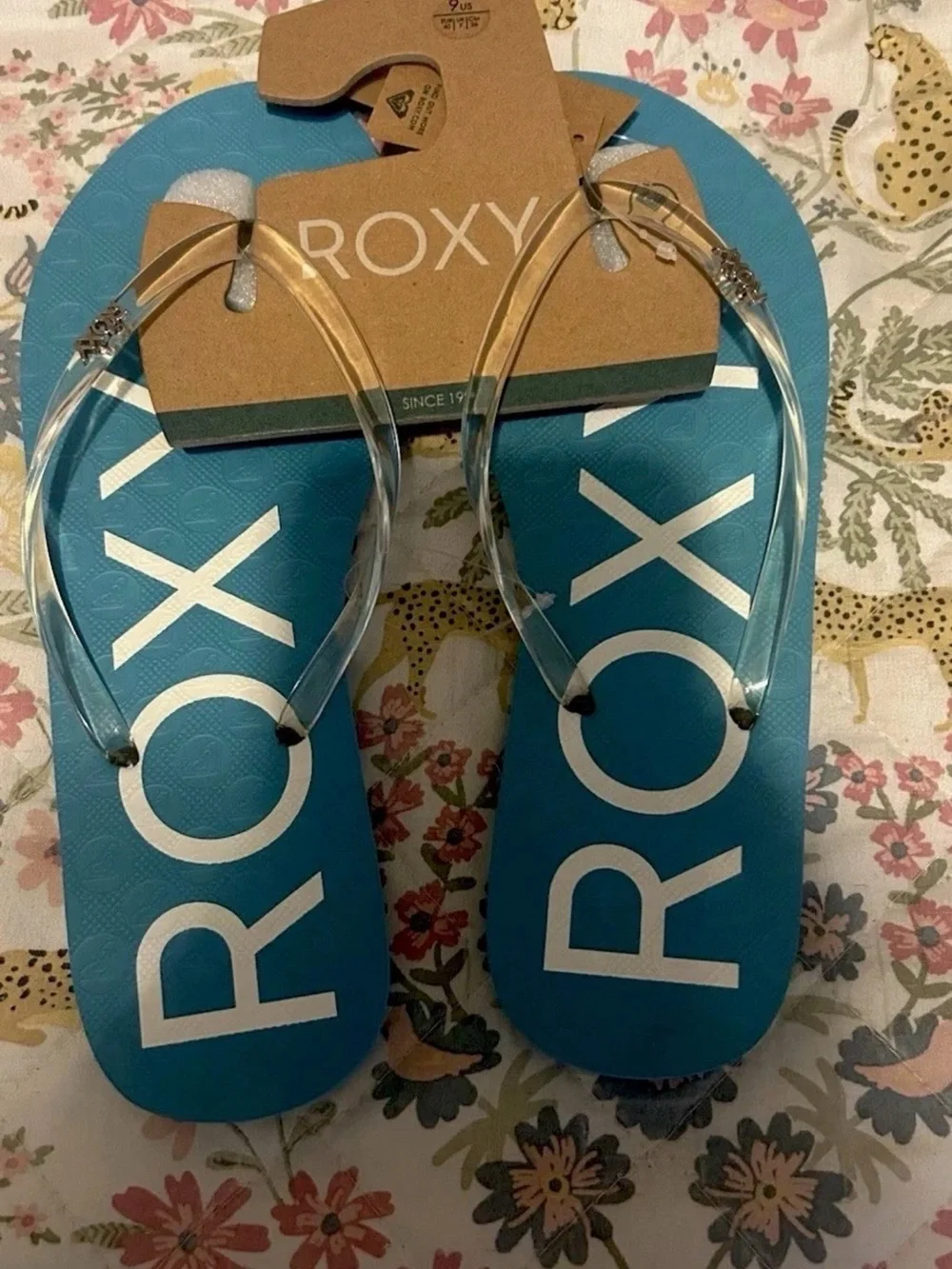 Roxy Women's Teal Blue Flip Flop Sandals with Clear Straps